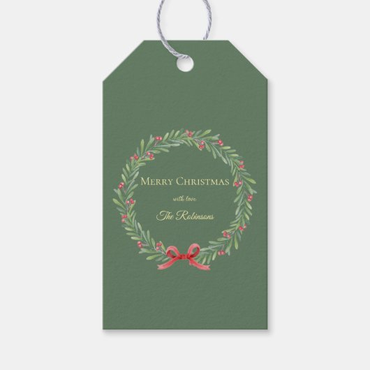 Botanical Christmas Wreath Modern Script  Cadeaulabel (Voorkant)