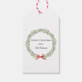 Botanical Christmas Wreath Modern Script Cadeaulabel (Voorkant)