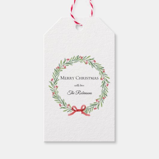 Botanical Christmas Wreath Modern Script  Cadeaulabel (Voorkant)