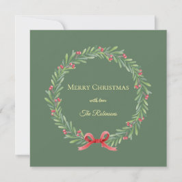 Botanical Christmas Wreath Modern Script Feestdagenkaart