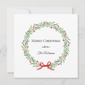Botanical Christmas Wreath Modern Script Feestdagenkaart (Voorkant)