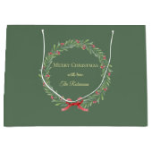 Botanical Christmas Wreath Modern Script Groot Cadeauzakje (Voorkant)