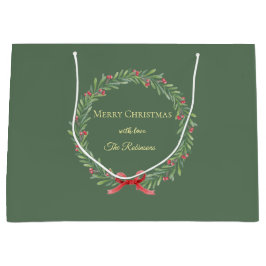 Botanical Christmas Wreath Modern Script Groot Cadeauzakje