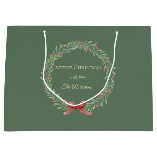 Botanical Christmas Wreath Modern Script Groot Cadeauzakje (Voorkant)