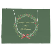 Botanical Christmas Wreath Modern Script Groot Cadeauzakje (Achterkant)