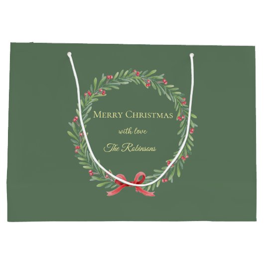 Botanical Christmas Wreath Modern Script Groot Cadeauzakje (Achterkant)