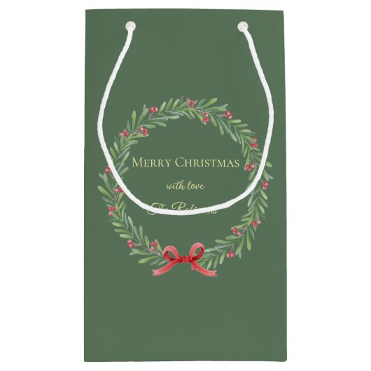 Botanical Christmas Wreath Modern Script  Klein Cadeauzakje (Achterkant)