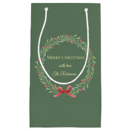 Botanical Christmas Wreath Modern Script  Klein Cadeauzakje
