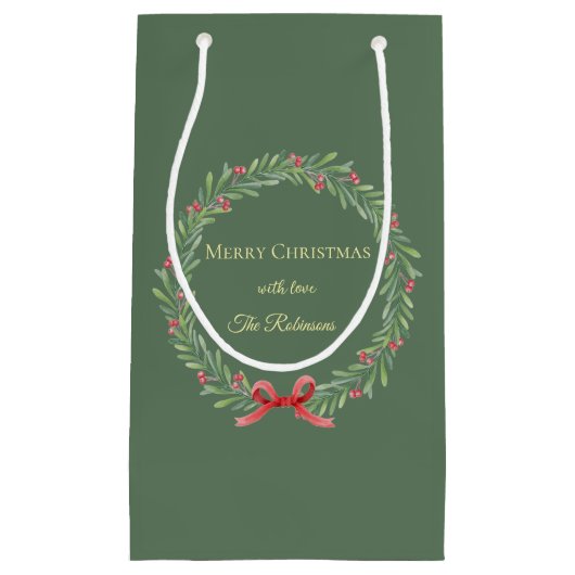 Botanical Christmas Wreath Modern Script Klein Cadeauzakje (Voorkant)