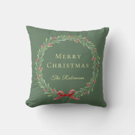Botanical Christmas Wreath Modern Script Kussen