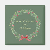 Botanical Christmas Wreath Modern Script Magneet (Voorkant)
