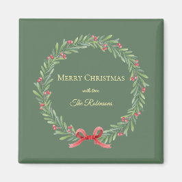 Botanical Christmas Wreath Modern Script Magneet