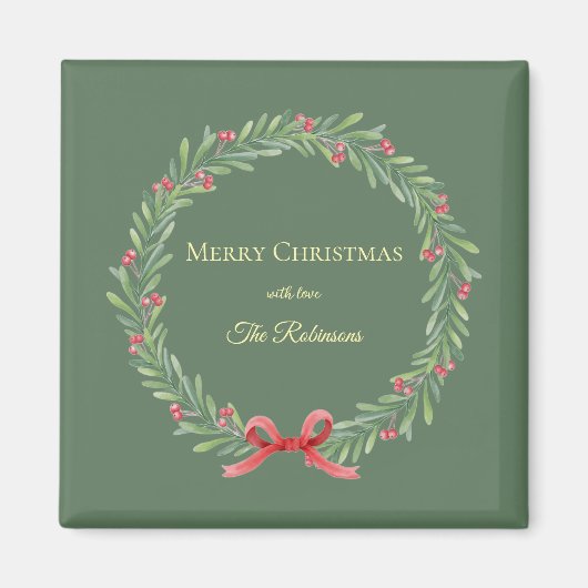Botanical Christmas Wreath Modern Script Magneet (Voorkant)