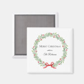 Botanical Christmas Wreath Modern Script Magneet (Voorkant / Achterkant)