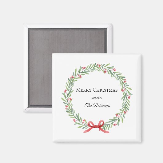 Botanical Christmas Wreath Modern Script Magneet (Voorkant / Achterkant)