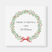 Botanical Christmas Wreath Modern Script Magneet (Voorkant)