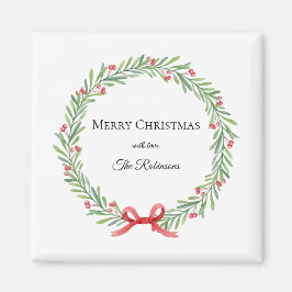 Botanical Christmas Wreath Modern Script Magneet