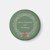 Botanical Christmas Wreath Modern Script Magneet (Voorkant)