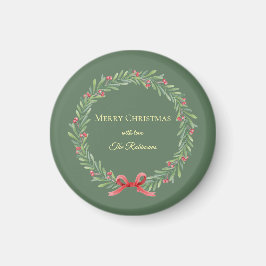 Botanical Christmas Wreath Modern Script Magneet