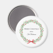 Botanical Christmas Wreath Modern Script Magneet (Voorkant / Achterkant)