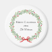 Botanical Christmas Wreath Modern Script Magneet (Voorkant)