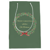 Botanical Christmas Wreath Modern Script Medium Cadeauzakje (Voorkant)