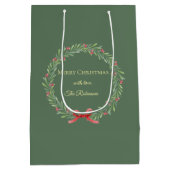 Botanical Christmas Wreath Modern Script Medium Cadeauzakje (Achterkant)