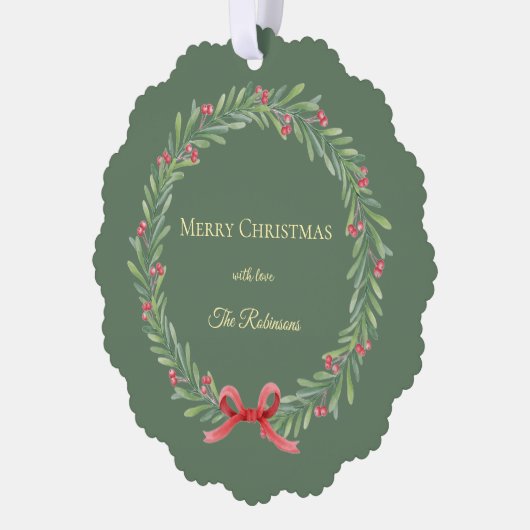 Botanical Christmas Wreath Modern Script  Ornament Kaart (Links)