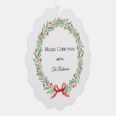 Botanical Christmas Wreath Modern Script  Ornament Kaart (Rechts)