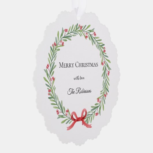 Botanical Christmas Wreath Modern Script  Ornament Kaart (Rechts)