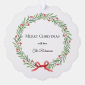 Botanical Christmas Wreath Modern Script Ornament Kaart (Voorkant)
