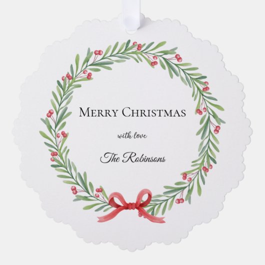 Botanical Christmas Wreath Modern Script  Ornament Kaart (Voorkant)