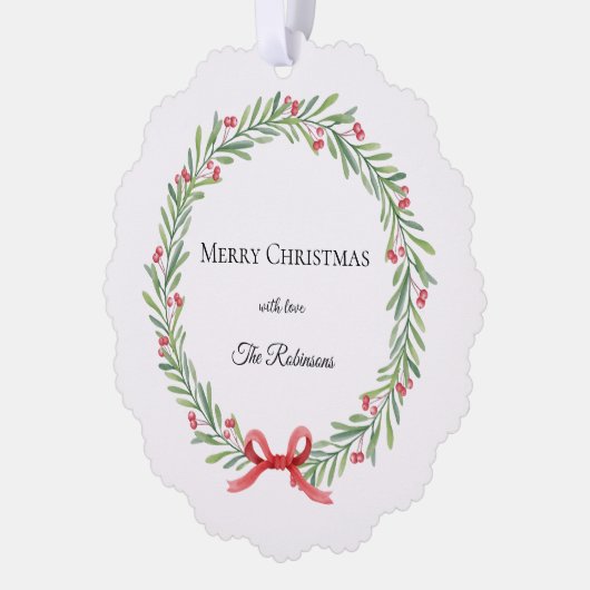 Botanical Christmas Wreath Modern Script Ornament Kaart (Links)