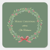 Botanical Christmas Wreath Modern Script Vierkante Sticker (Voorkant)