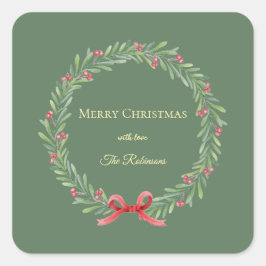 Botanical Christmas Wreath Modern Script  Vierkante Sticker