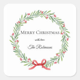 Botanical Christmas Wreath Modern Script Vierkante Sticker
