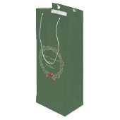 Botanical Christmas Wreath Modern Script Wijn Cadeautas (Achterkant Gekanteld)