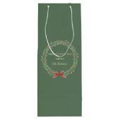 Botanical Christmas Wreath Modern Script Wijn Cadeautas (Achterkant)