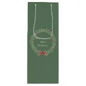 Botanical Christmas Wreath Modern Script Wijn Cadeautas (Voorkant)