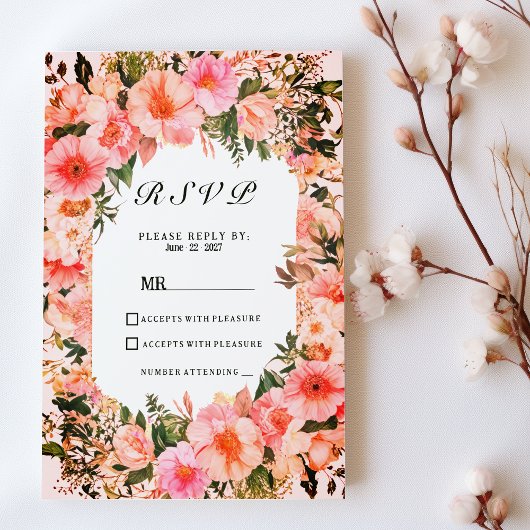Botanical colorful blossom floral RSVP  Kaart