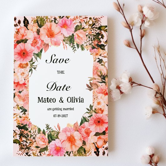 Botanical colorful blossom floral Save the Date  Kaart