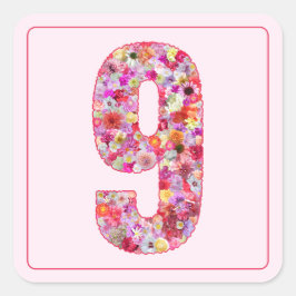 Botanical Colorful Pink Month Number 9 Vierkante Sticker