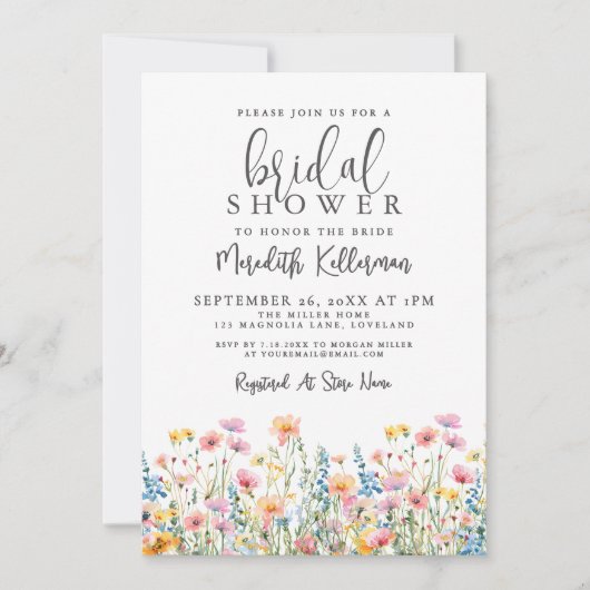 Botanical Colorful Wildflowers Bridal Shower Kaart (Voorkant)