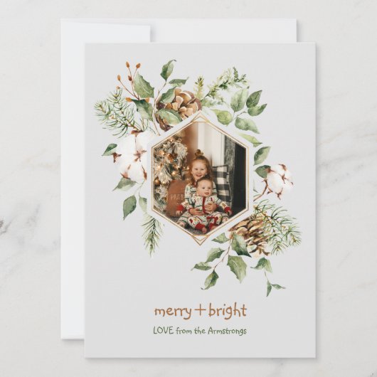 Botanical Cotton Merry Bright Foto Feestdagenkaart (Voorkant)