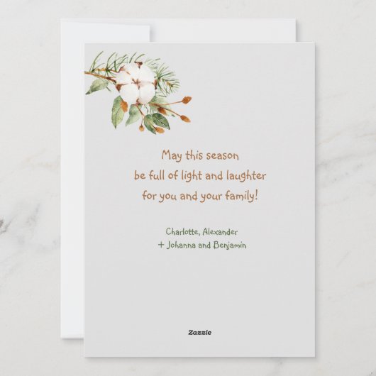 Botanical Cotton Merry Bright Foto Feestdagenkaart (Achterkant)