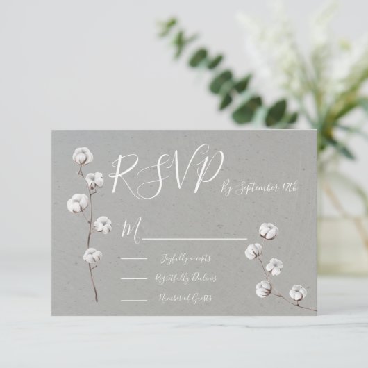 Botanical Cotton Wedding response cards RSVP (Staand voorkant)
