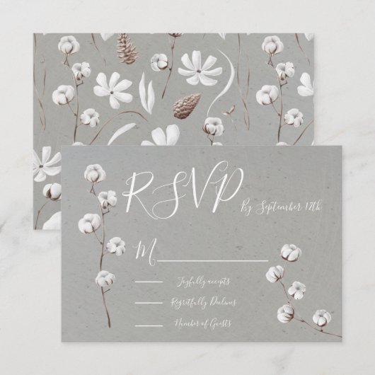 Botanical Cotton Wedding response cards RSVP (Voorkant / Achterkant)