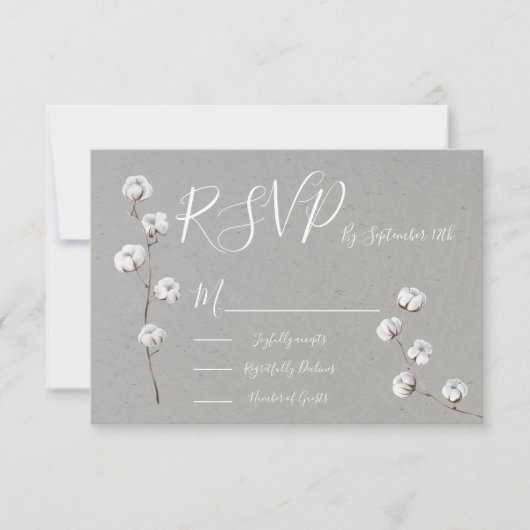 Botanical Cotton Wedding response cards RSVP Kaartje (Voorkant)