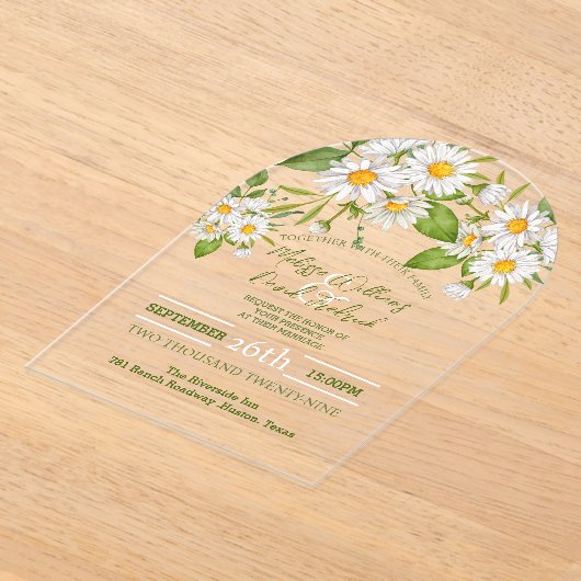 Botanical Country Wildflower Spring Daisy Wedding Acryl Uitnodigingen (Laagn)