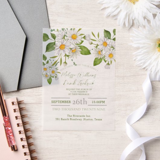 Botanical Country Wildflower Spring Daisy Wedding Vellum Uitnodigingen (Huwelijk)